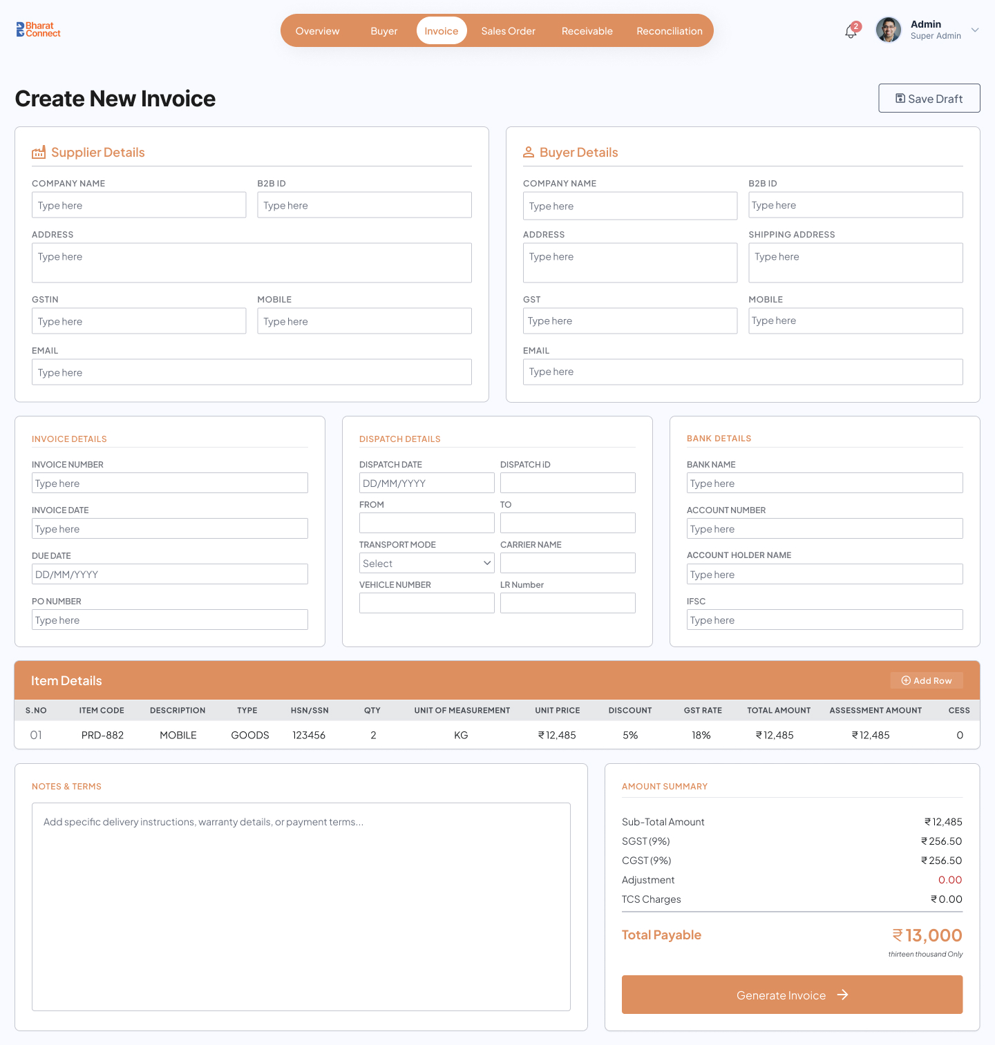BCB Invoice Creation